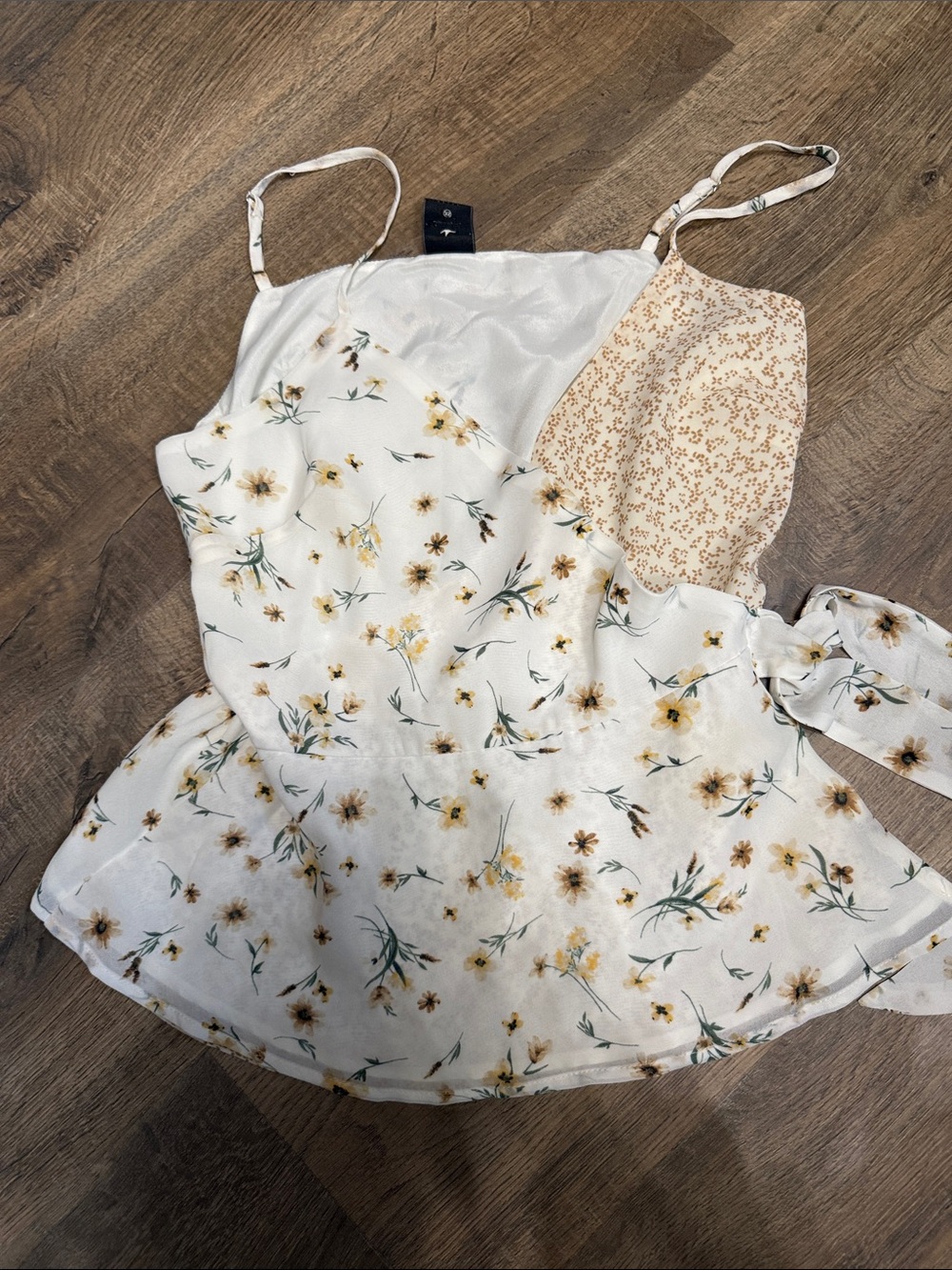Paper Crane Floral Satin Camisole in White and Yellow